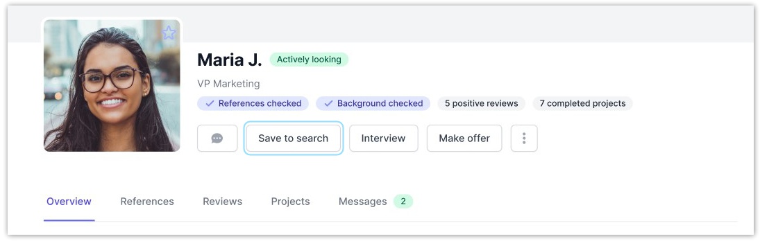 Save talent profiles to a new or existing automated search.