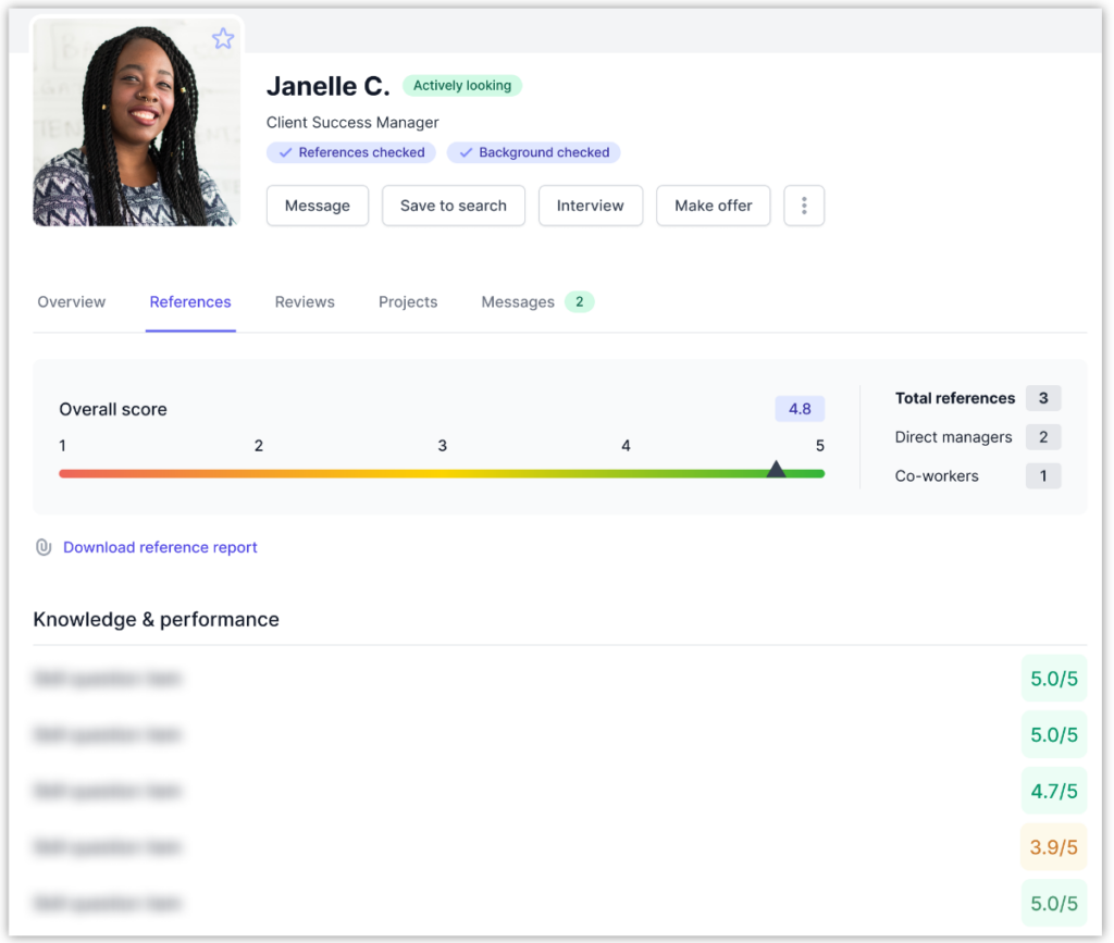 Employer - View talent profiles with completed references and background checks