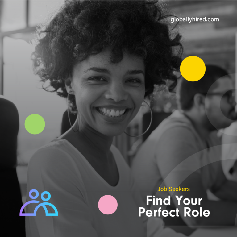 Women smiling with text that says Find Your Perfect Hire from GloballyHIred On-Demand Job Site