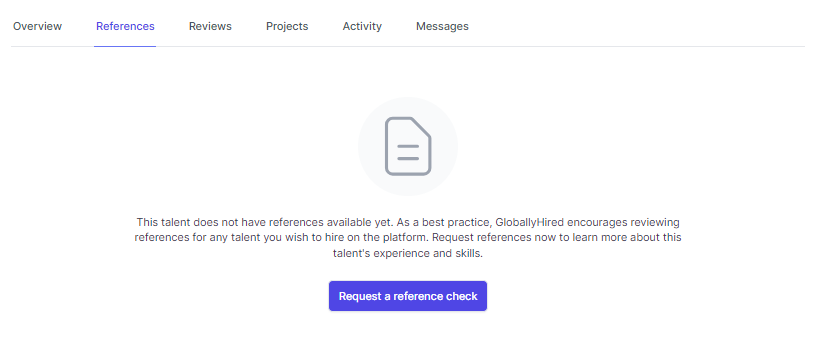 Request a reference check on GloballyHired Platform